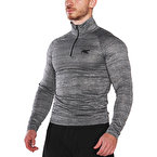 MuscleCloth Pro Stretch Fermuarlı Uzun Kollu T-Shirt Füme